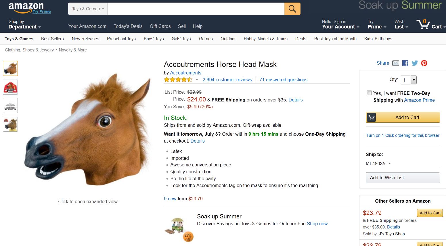 Name:  FireShot Screen Capture #455 - 'Amazon_com_ Accoutrements Horse Head Mask_ Toys & Games' - www_a.jpg
Views: 569
Size:  162.5 KB