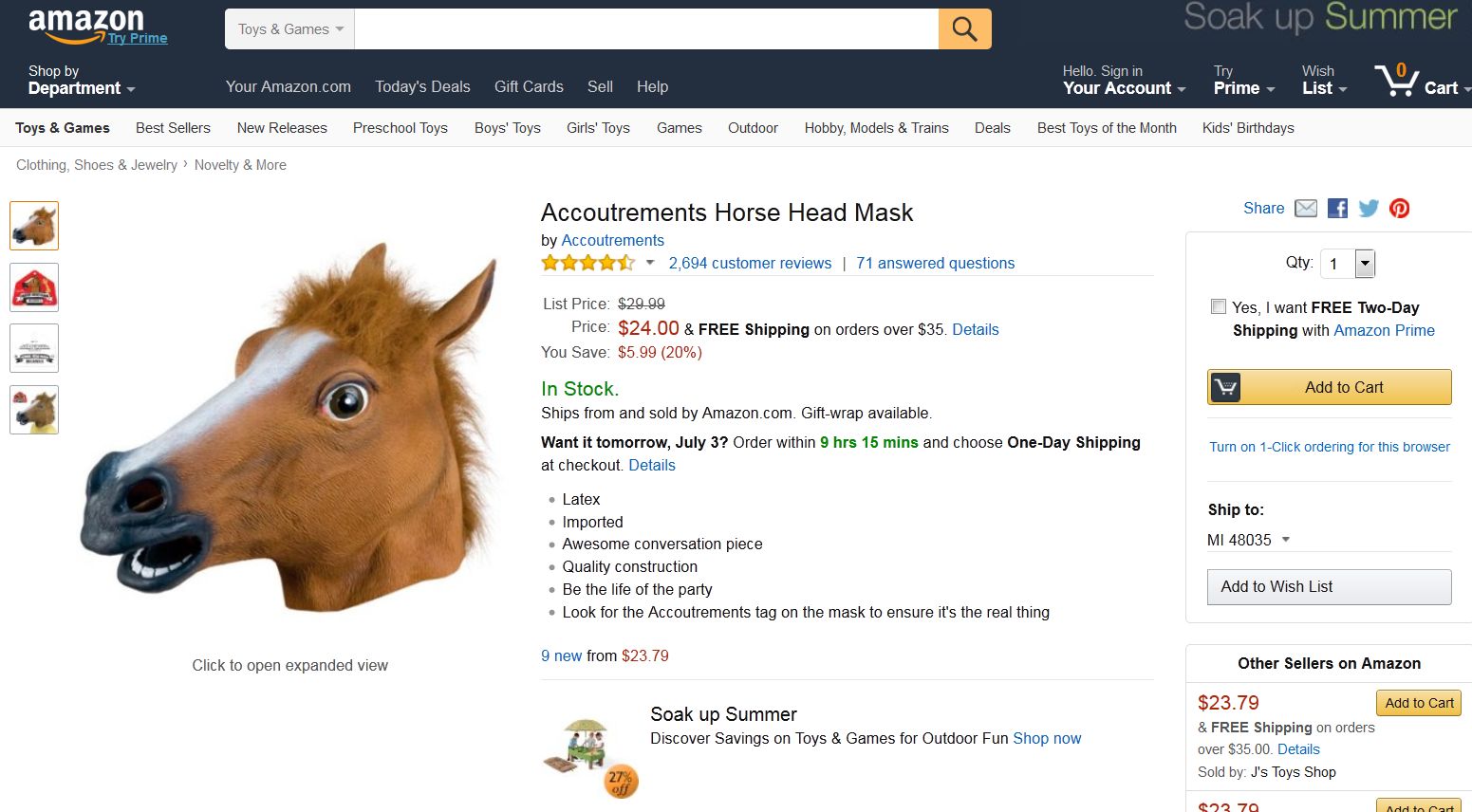 Name:  FireShot Screen Capture #455 - 'Amazon_com_ Accoutrements Horse Head Mask_ Toys & Games' - www_a.jpg
Views: 568
Size:  162.5 KB